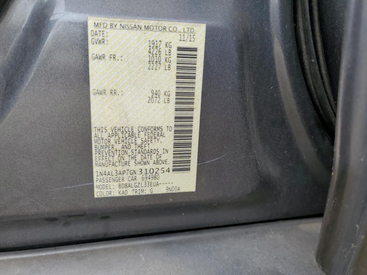 1N4AL3AP7GN310254 2016 Nissan Altima 2.5