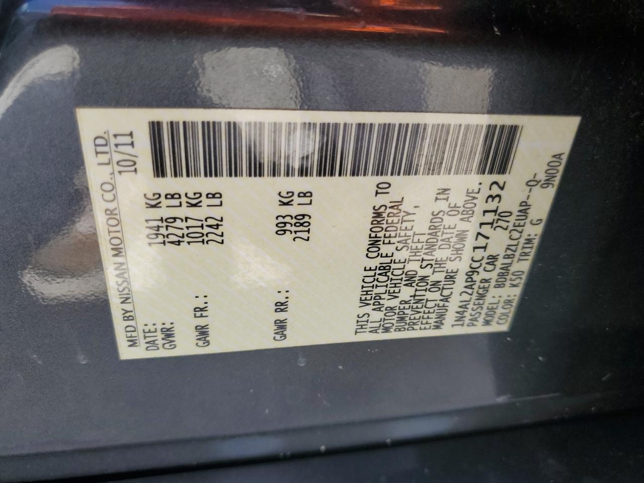 1N4AL2AP9CC171132 2012 Nissan Altima Base