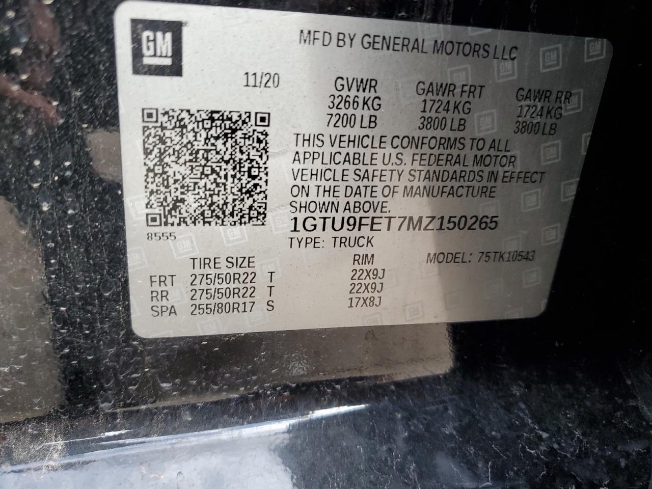 1GTU9FET7MZ150265 2021 GMC Sierra K1500 Denali