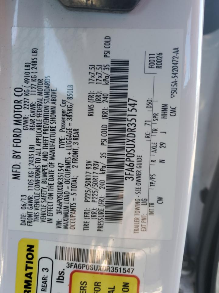 3FA6P0SUXDR351547 2013 Ford Fusion Titanium Phev