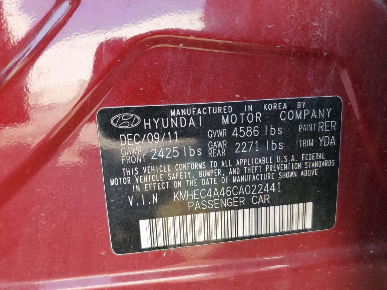 KMHEC4A46CA022441 2012 Hyundai Sonata Hybrid