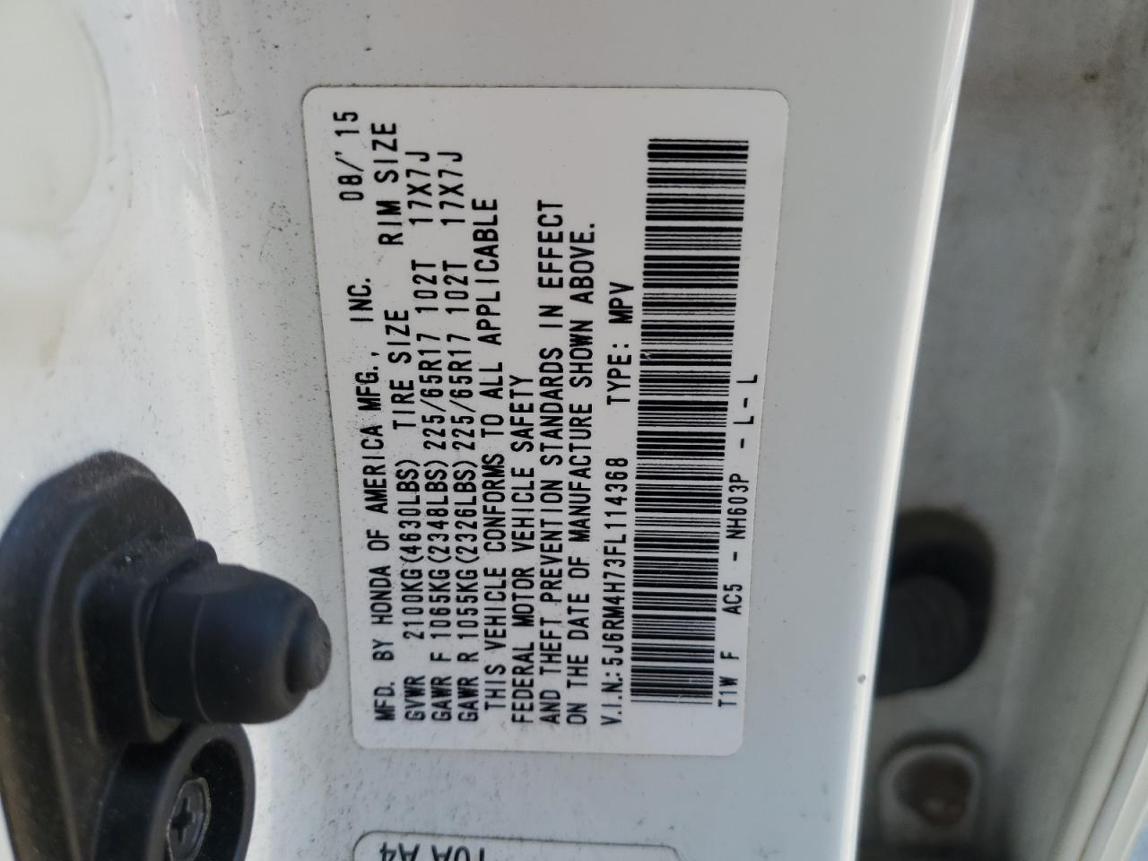 5J6RM4H73FL114368 2015 Honda Cr-V Exl