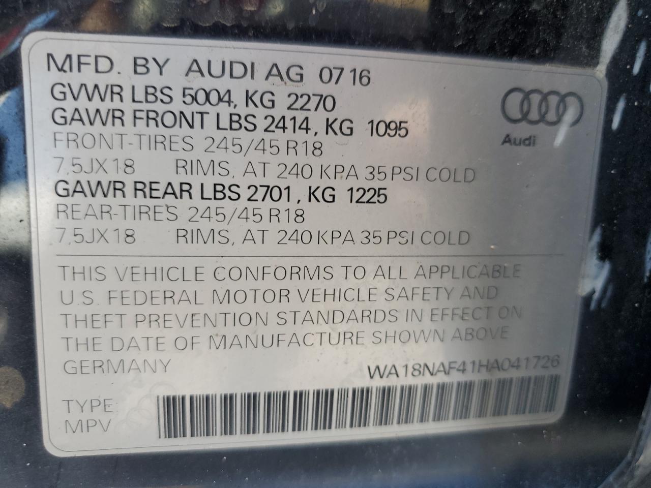 WA18NAF41HA041726 2017 AUDI A4 - Image 13