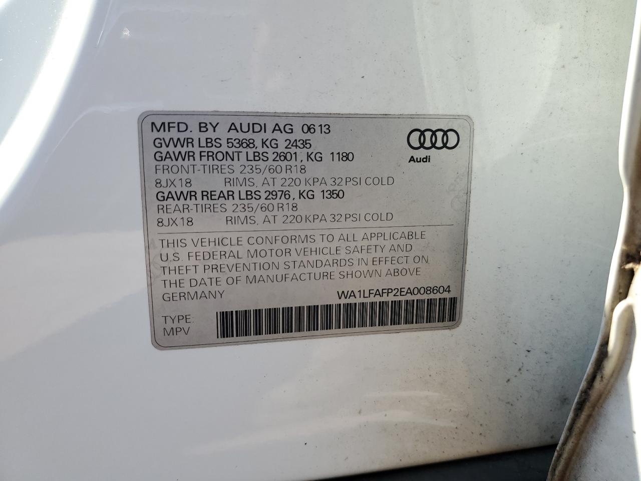 2014 Audi Q5 Premium Plus VIN: WA1LFAFP2EA008604 Lot: 71160254