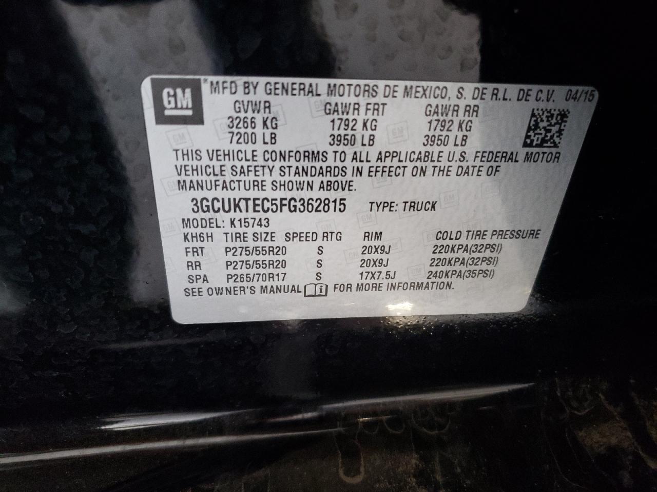 3GCUKTEC5FG362815 2015 Chevrolet Silverado K1500 High Country