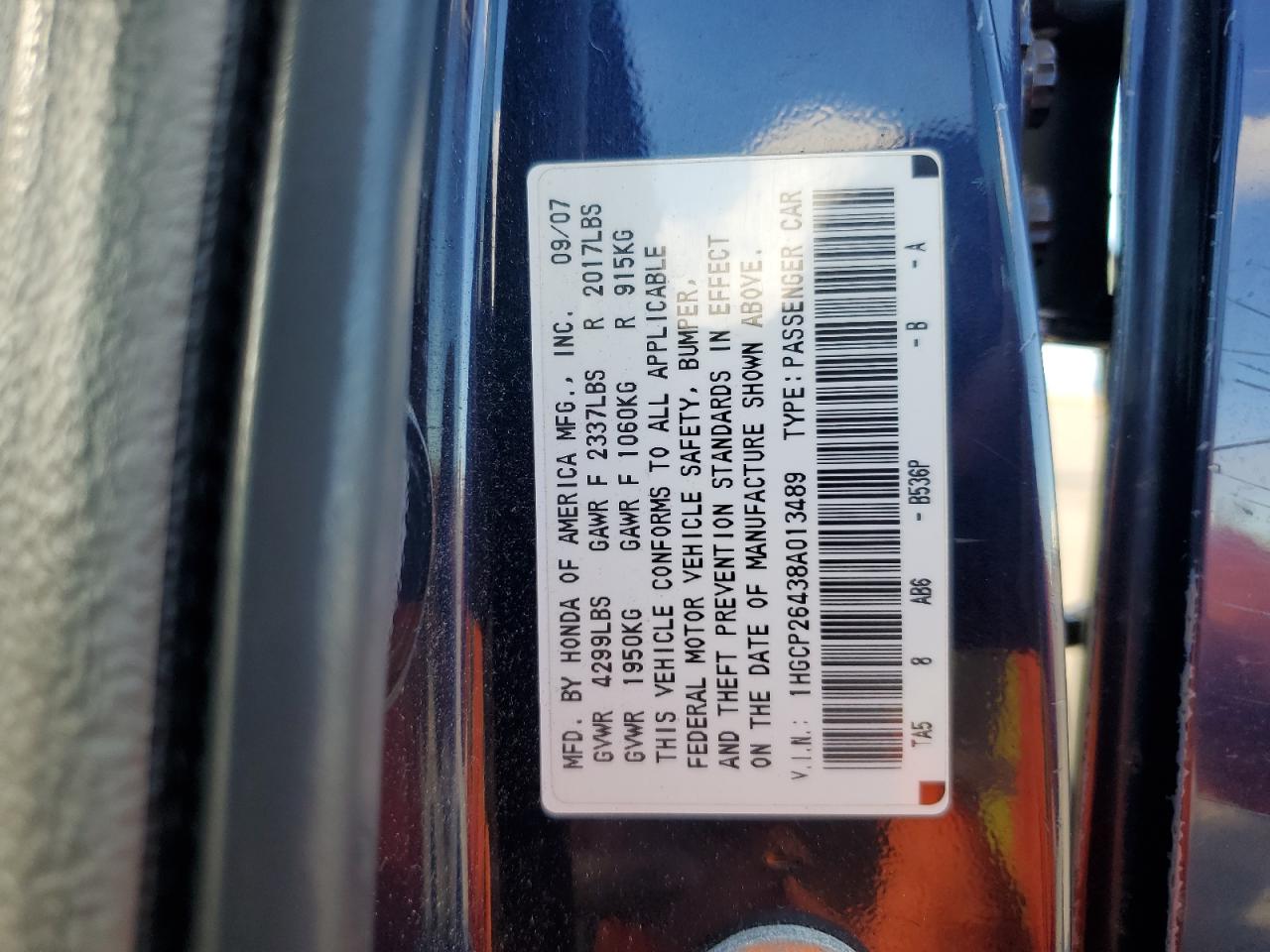 1HGCP26438A013489 2008 Honda Accord Lxp