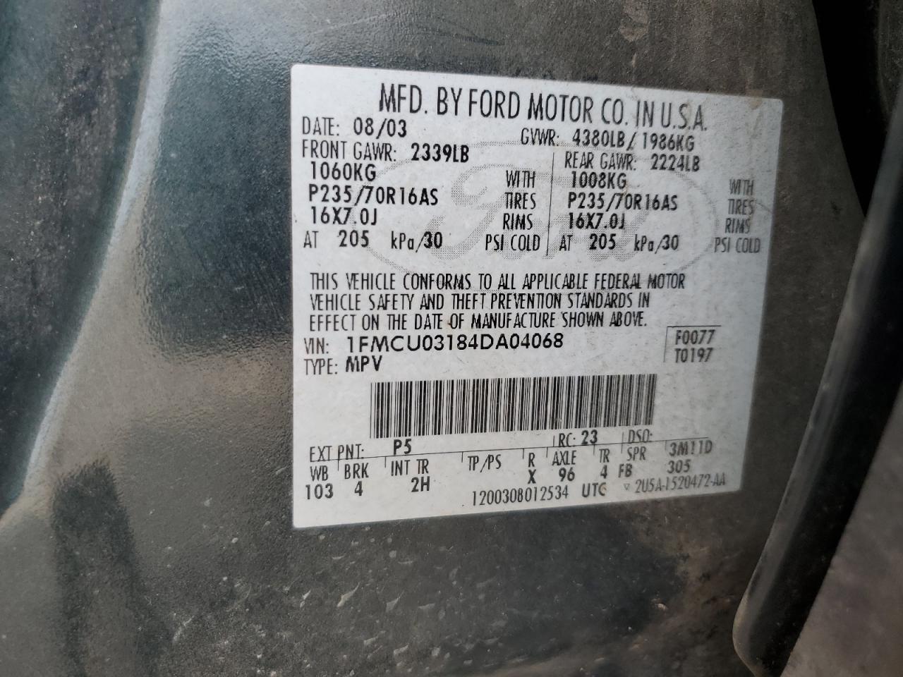 1FMCU03184DA04068 2004 Ford Escape Xlt