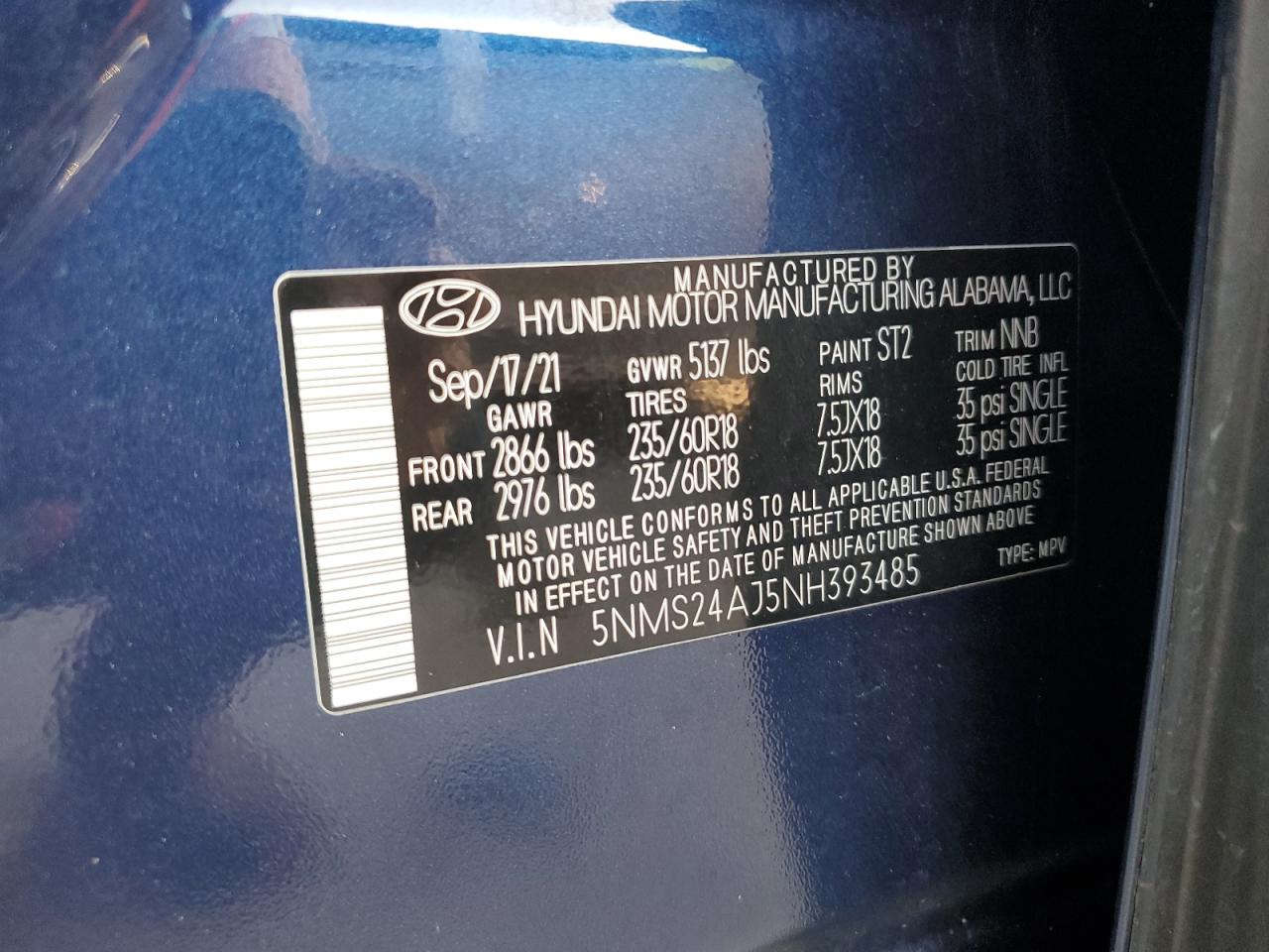 2022 Hyundai Santa Fe Sel VIN: 5NMS24AJ5NH393485 Lot: 71874714