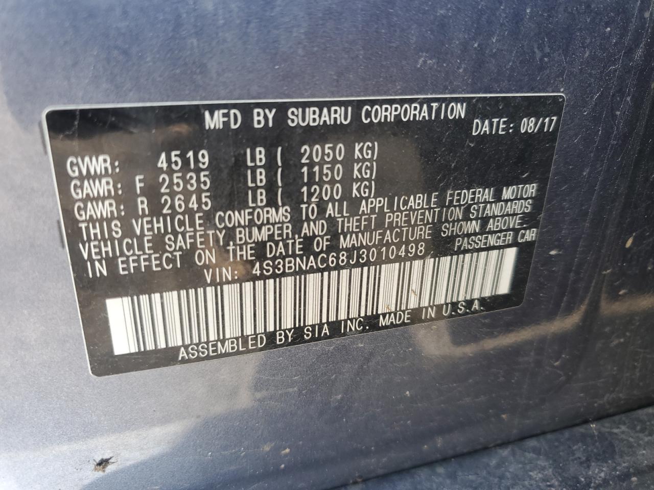 4S3BNAC68J3010498 2018 Subaru Legacy 2.5I Premium