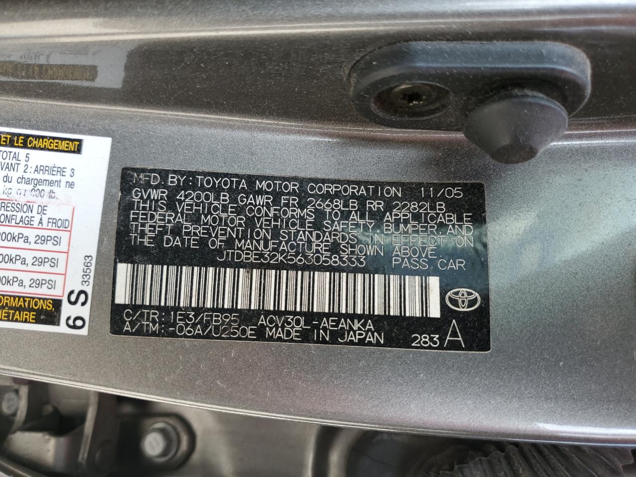 JTDBE32K563058333 2006 Toyota Camry Le