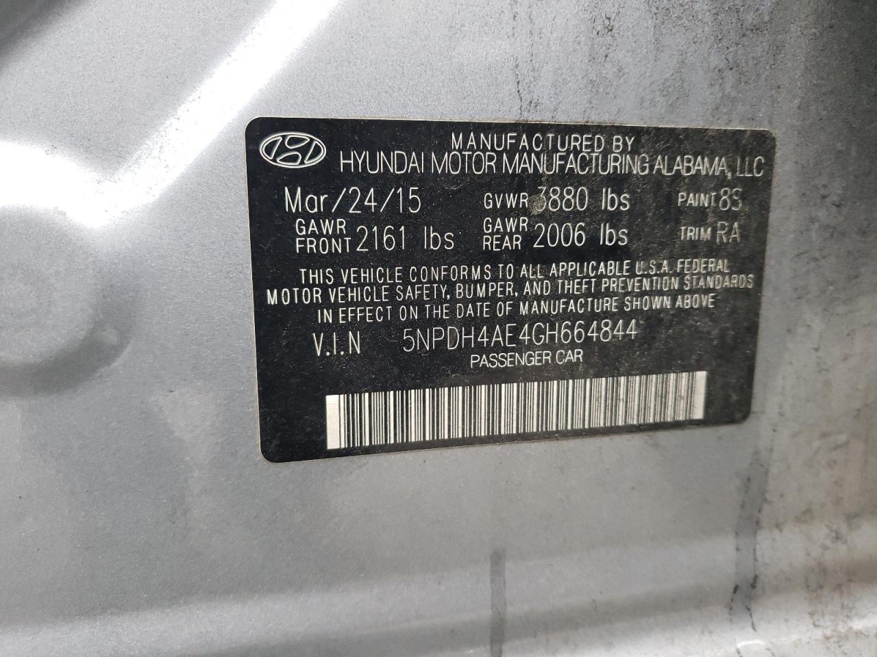 5NPDH4AE4GH664844 2016 Hyundai Elantra Se