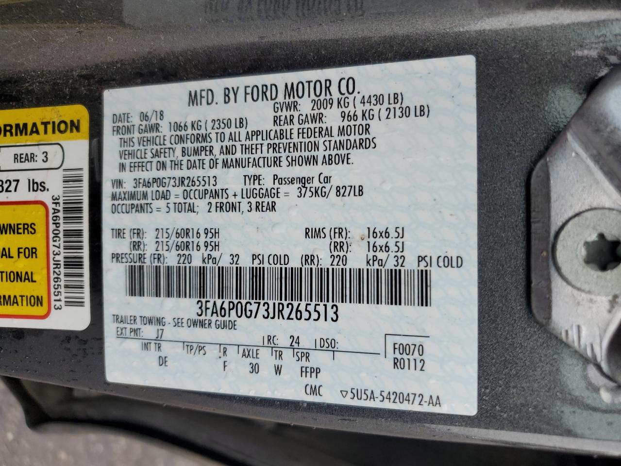 3FA6P0G73JR265513 2018 Ford Fusion S