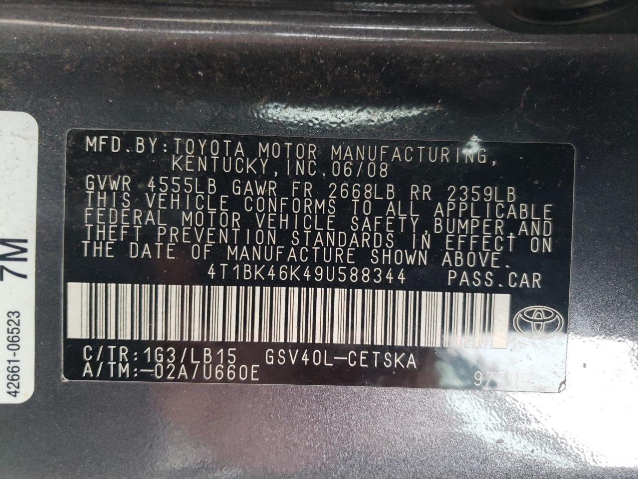 4T1BK46K49U588344 2009 Toyota Camry Se