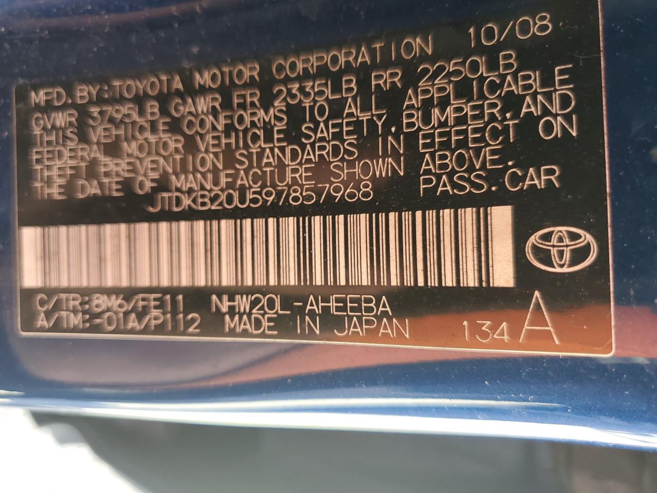 JTDKB20U597857968 2009 Toyota Prius