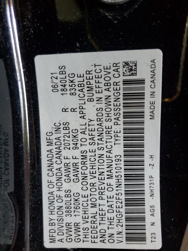 2HGFE2F51NH510193 2022 Honda Civic Sport