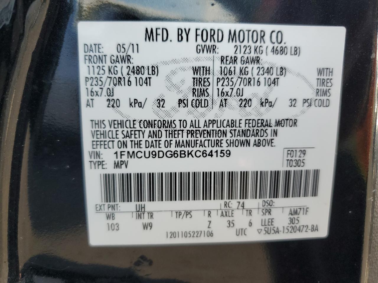 1FMCU9DG6BKC64159 2011 Ford Escape Xlt