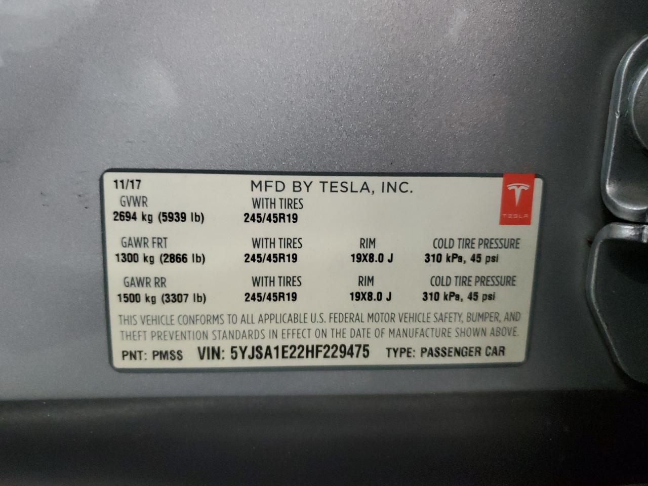 5YJSA1E22HF229475 2017 Tesla Model S