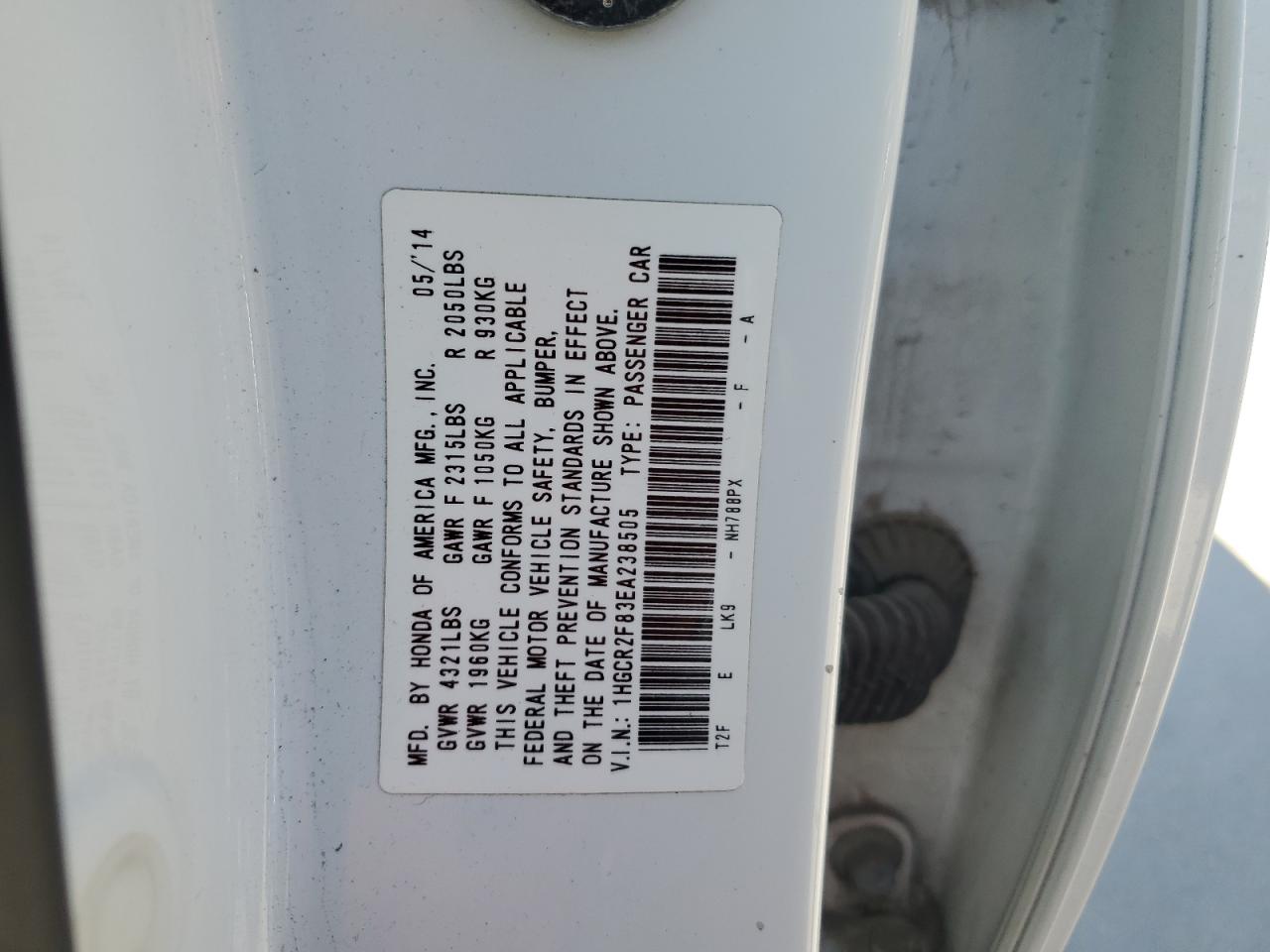 1HGCR2F83EA238505 2014 Honda Accord Exl