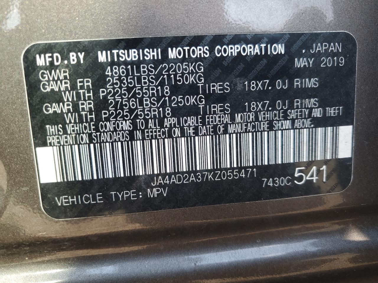 VIN JA4AD2A37KZ055471 2019 MITSUBISHI OUTLANDER no.13