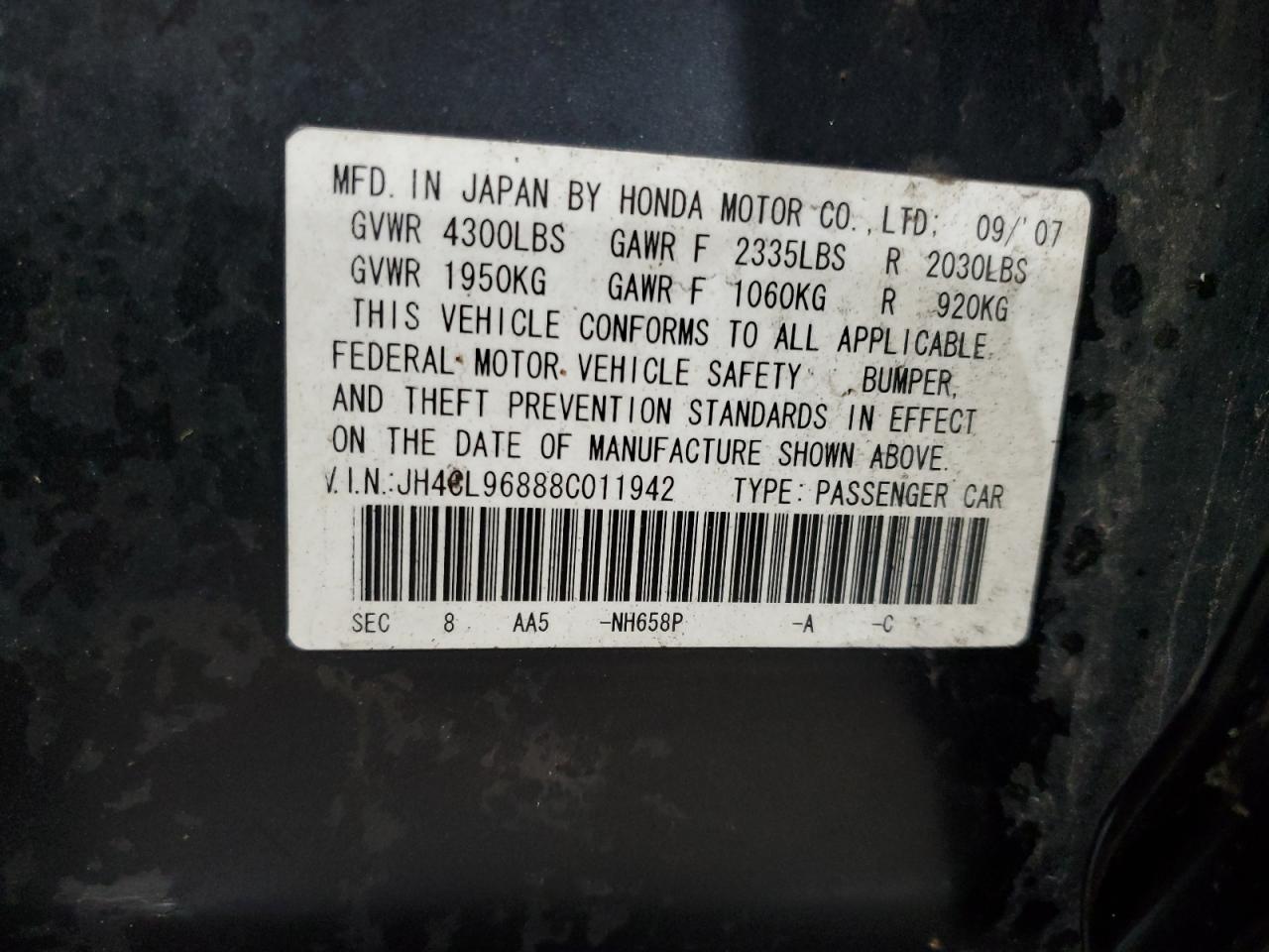 2008 Acura Tsx VIN: JH4CL96888C011942 Lot: 73404644