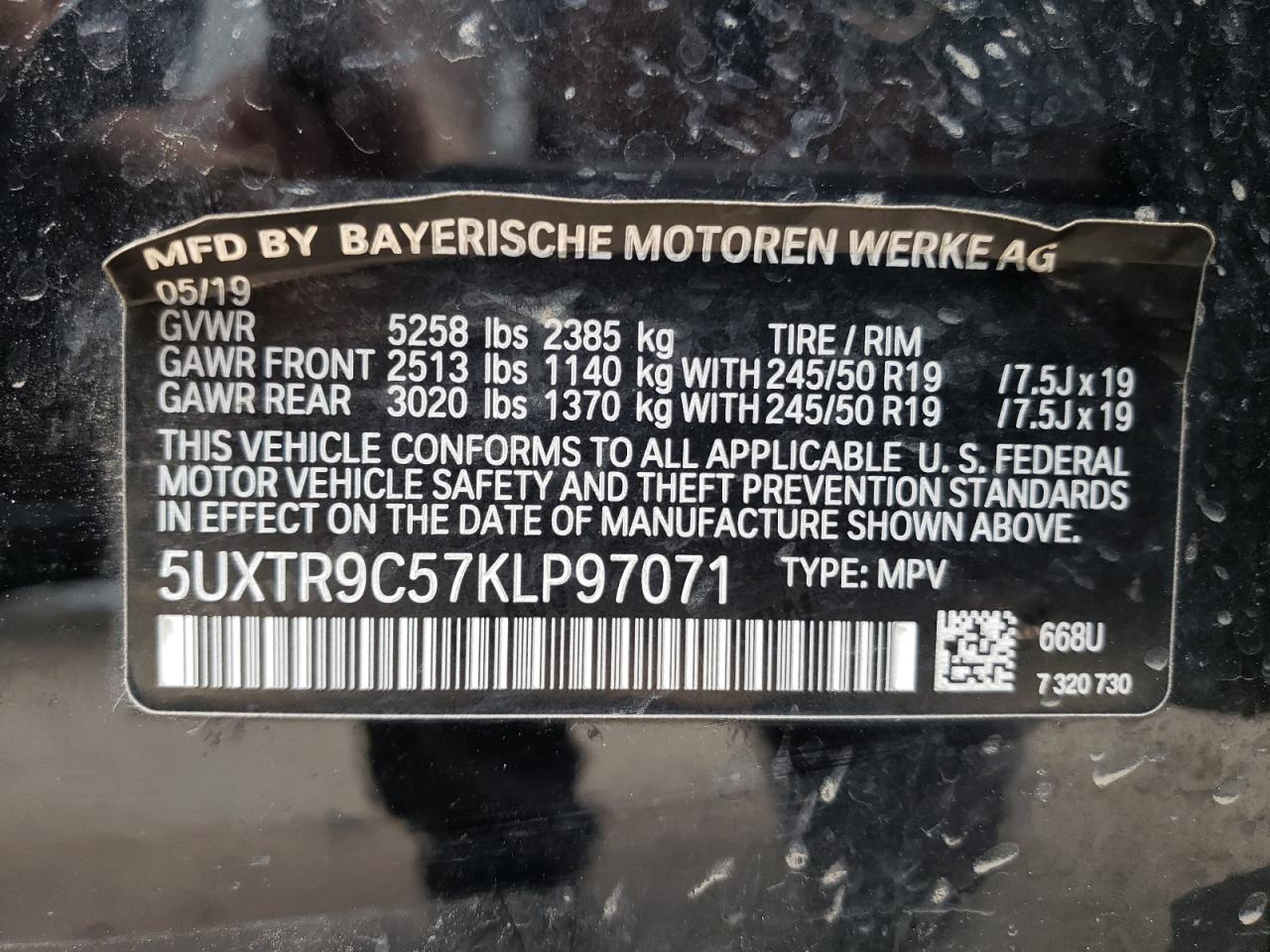 5UXTR9C57KLP97071 2019 BMW X3 xDrive30I