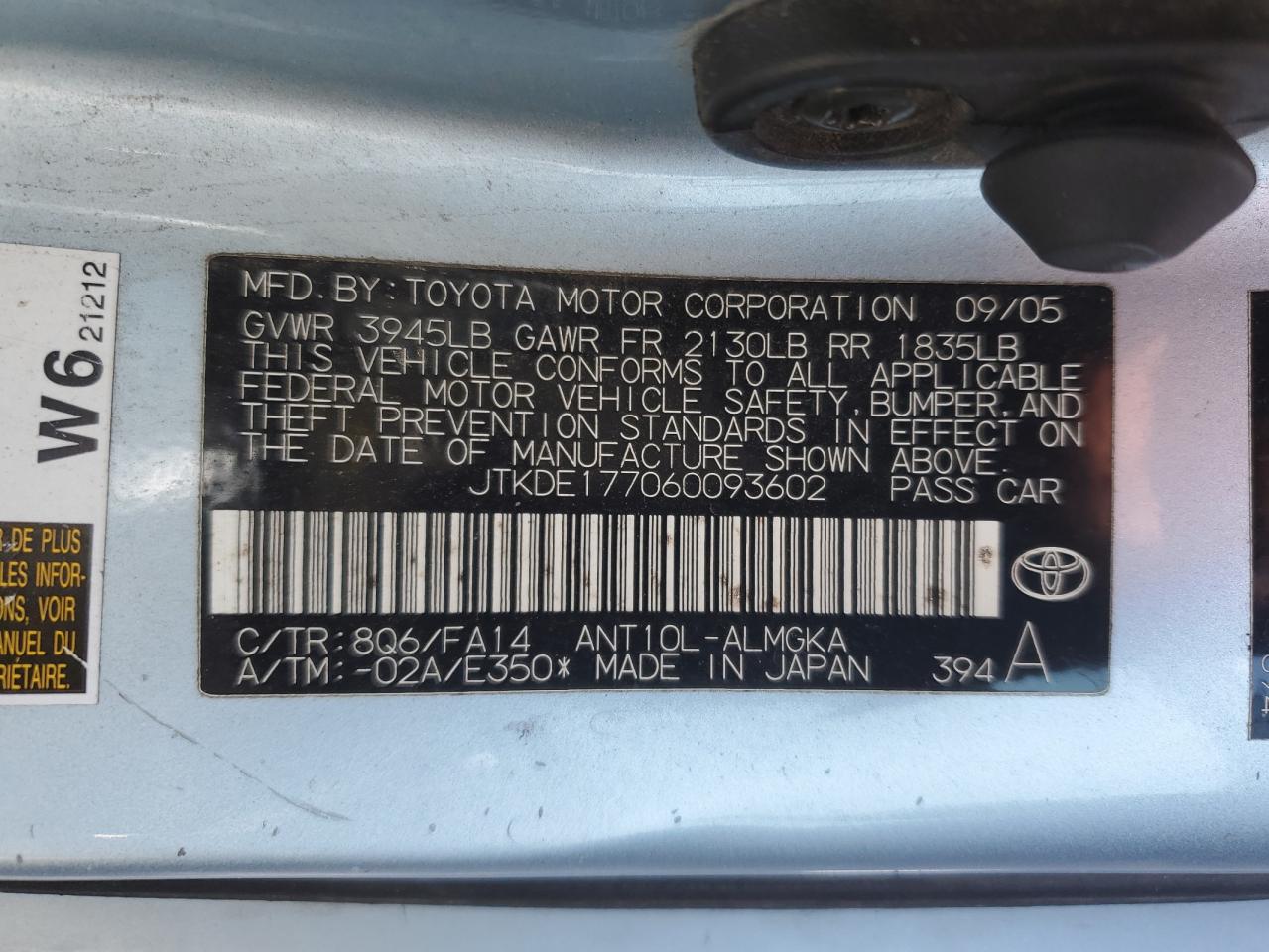 JTKDE177060093602 2006 Toyota Scion Tc