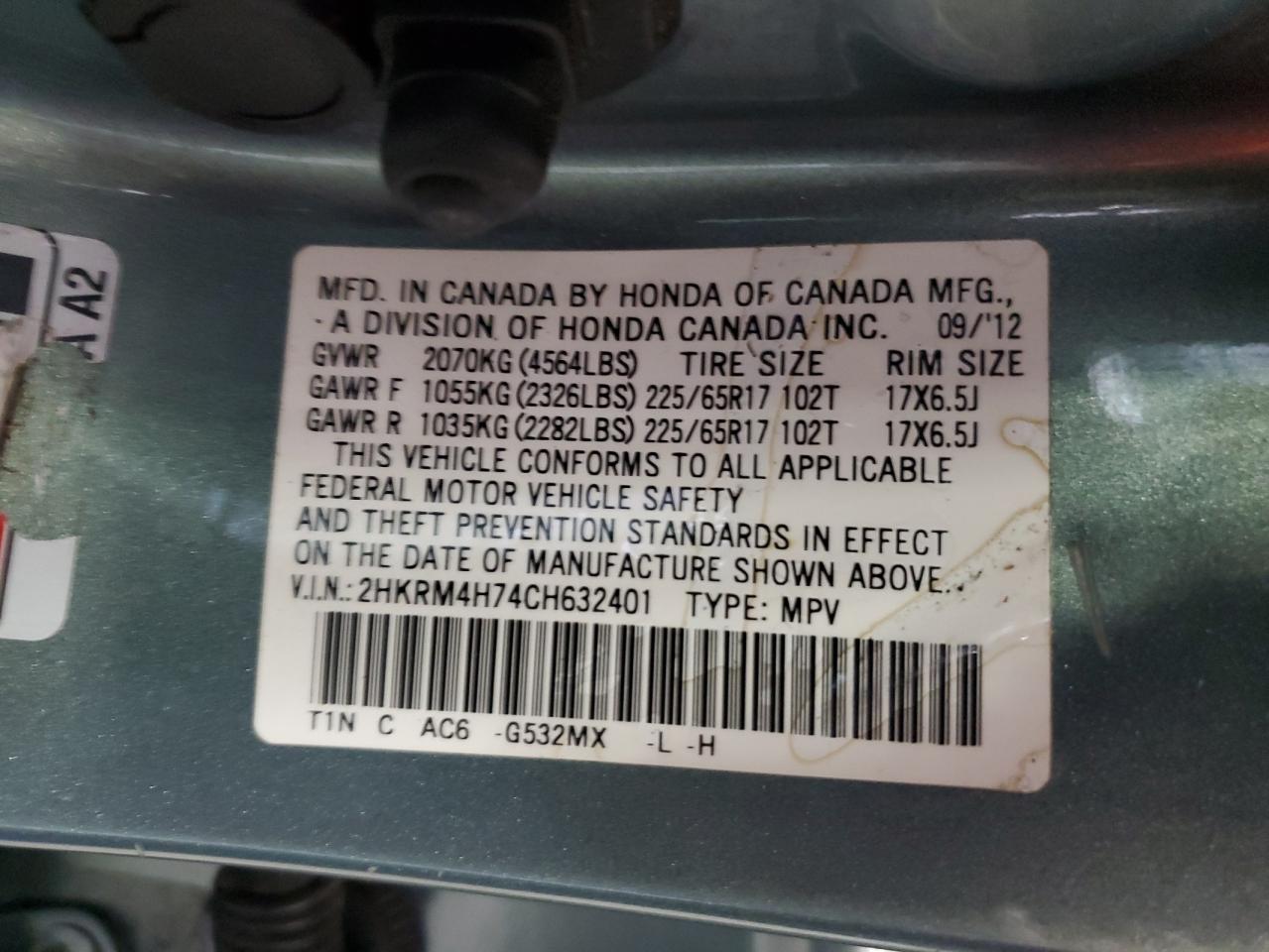 2HKRM4H74CH632401 2012 Honda Cr-V Exl