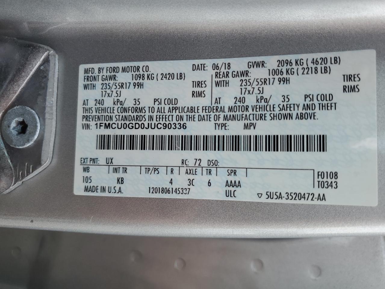 1FMCU0GD0JUC90336 2018 FORD ESCAPE - Image 13