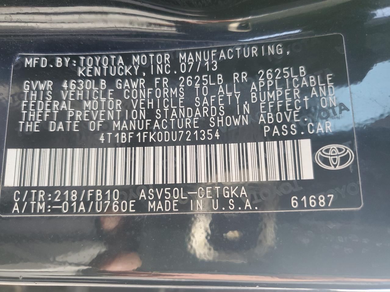 4T1BF1FK0DU721354 2013 Toyota Camry L