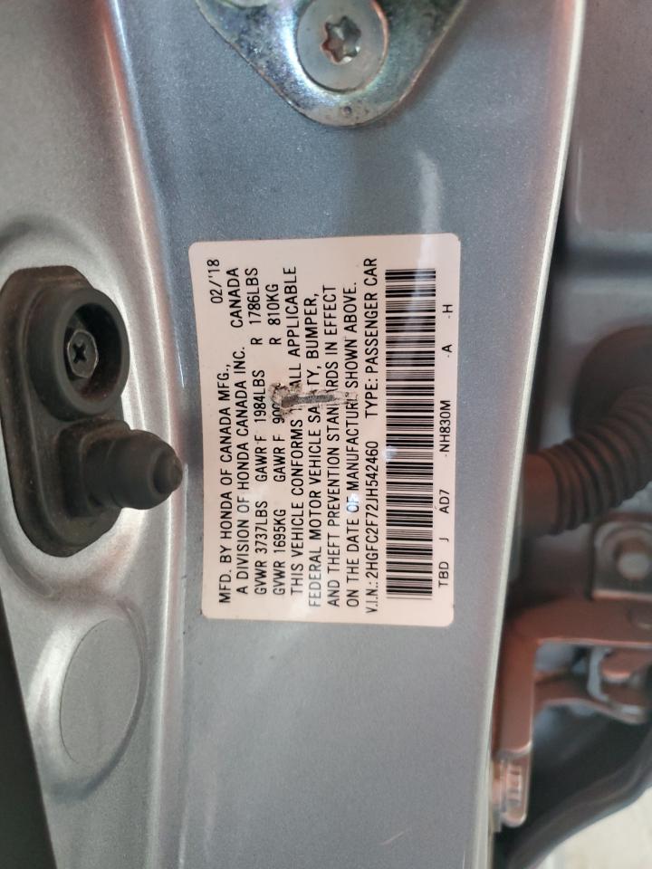 2HGFC2F72JH542460 2018 Honda Civic Ex