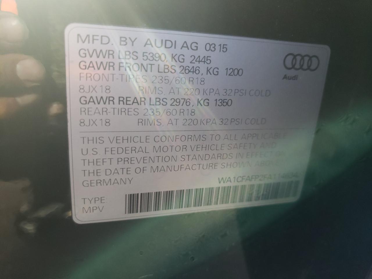 WA1CFAFP2FA114634 2015 Audi Q5 Premium