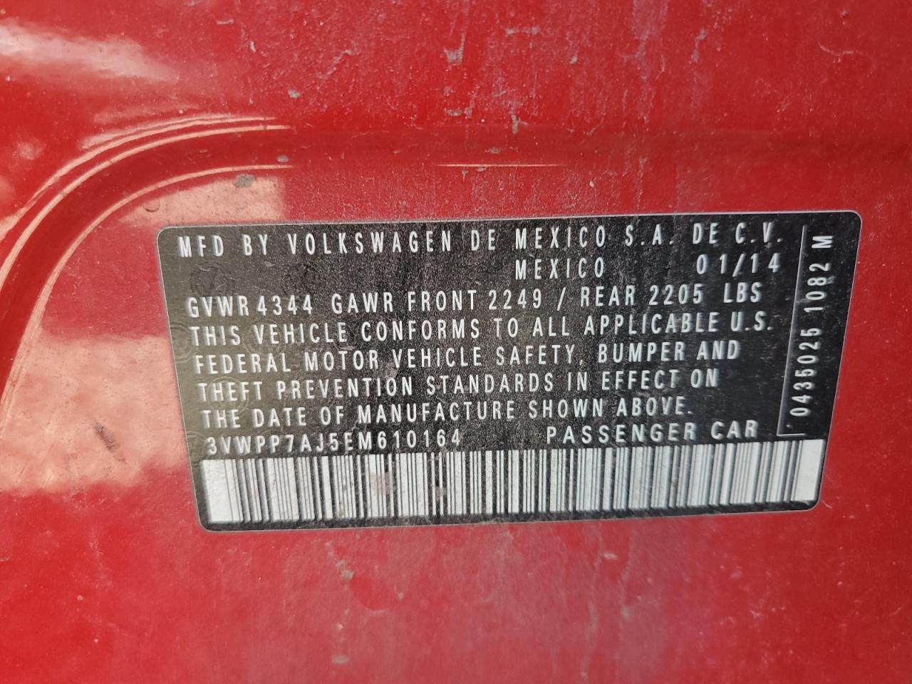 2014 Volkswagen Jetta S VIN: 3VWPP7AJ5EM610164 Lot: 70605734