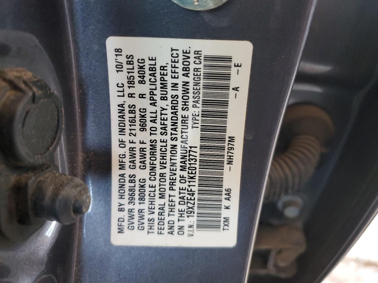 19XZE4F11KE013771 2019 Honda Insight Lx