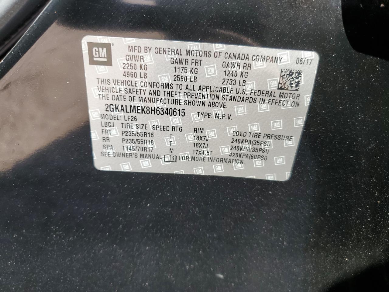 2GKALMEK8H6340615 2017 GMC Terrain Sle