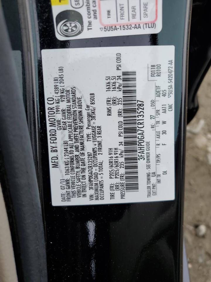 3FAHP0GA7CR135287 2012 Ford Fusion S