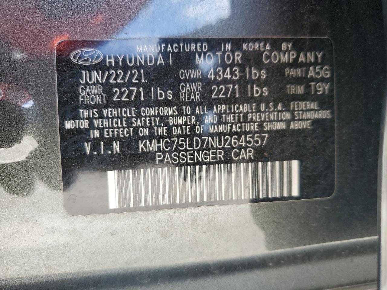 KMHC75LD7NU264557 2022 Hyundai Ioniq Sel