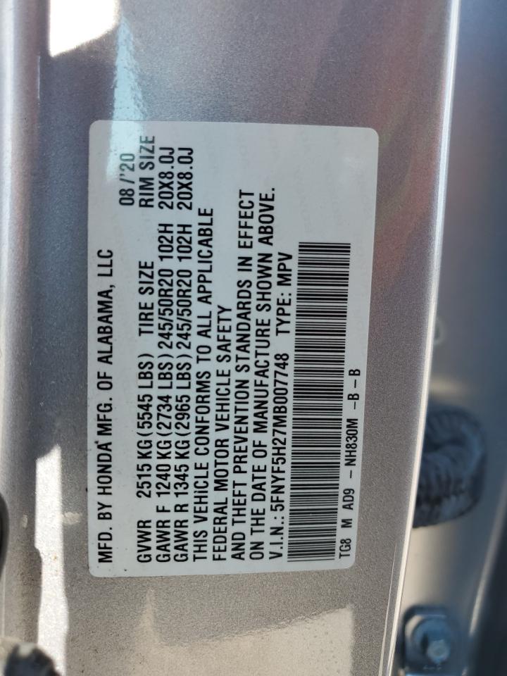 5FNYF5H27MB007748 2021 Honda Pilot Se