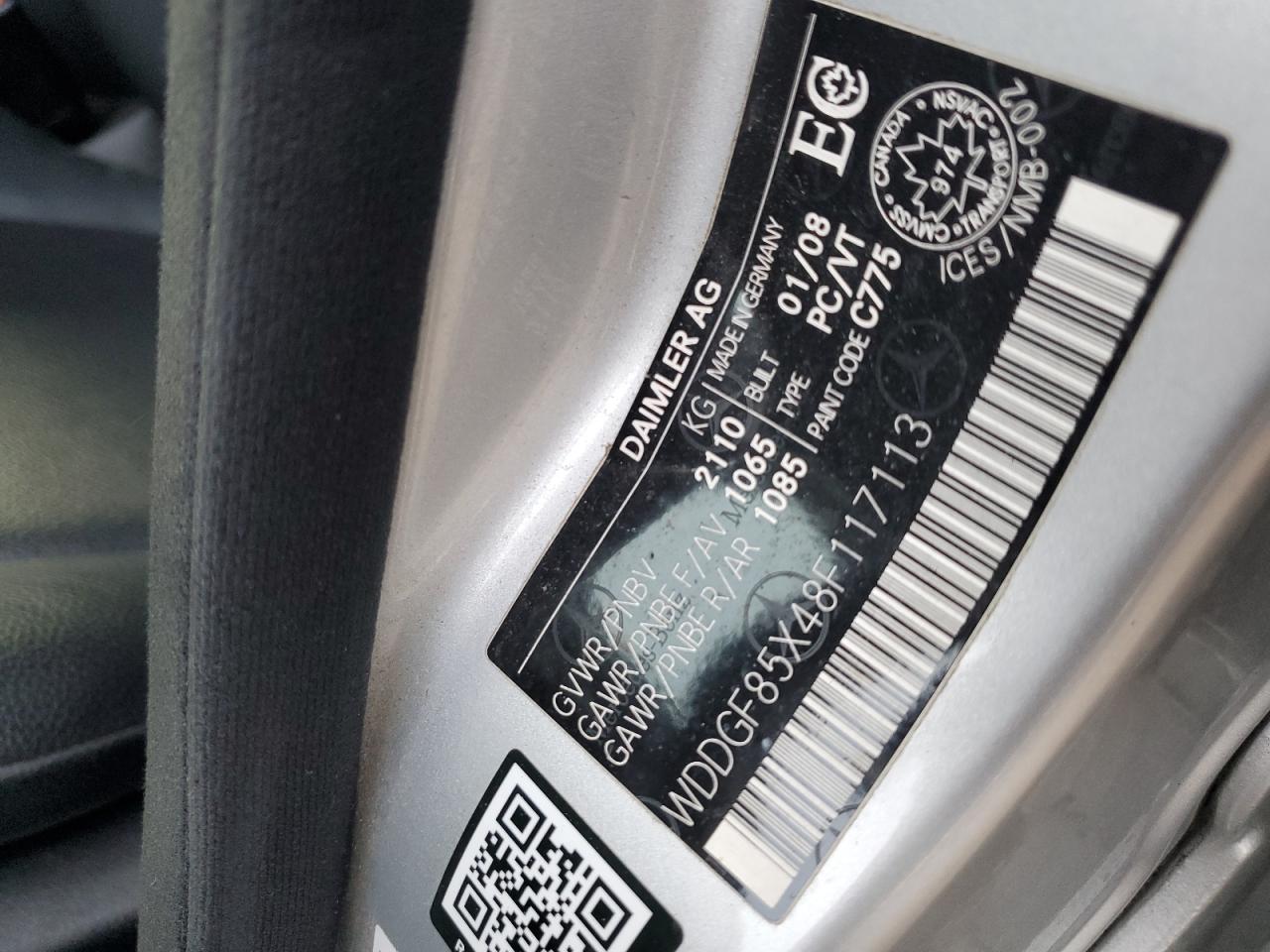 2008 Mercedes-Benz C 230 4Matic VIN: WDDGF85X48F117113 Lot: 70815214