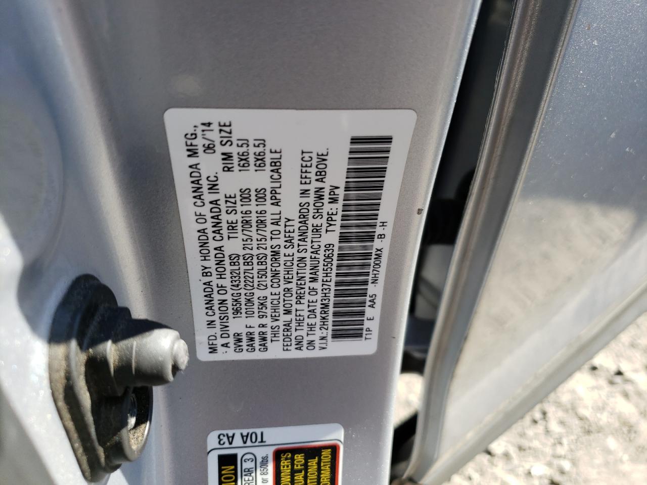 2014 Honda Cr-V Lx VIN: 2HKRM3H37EH550639 Lot: 73557674