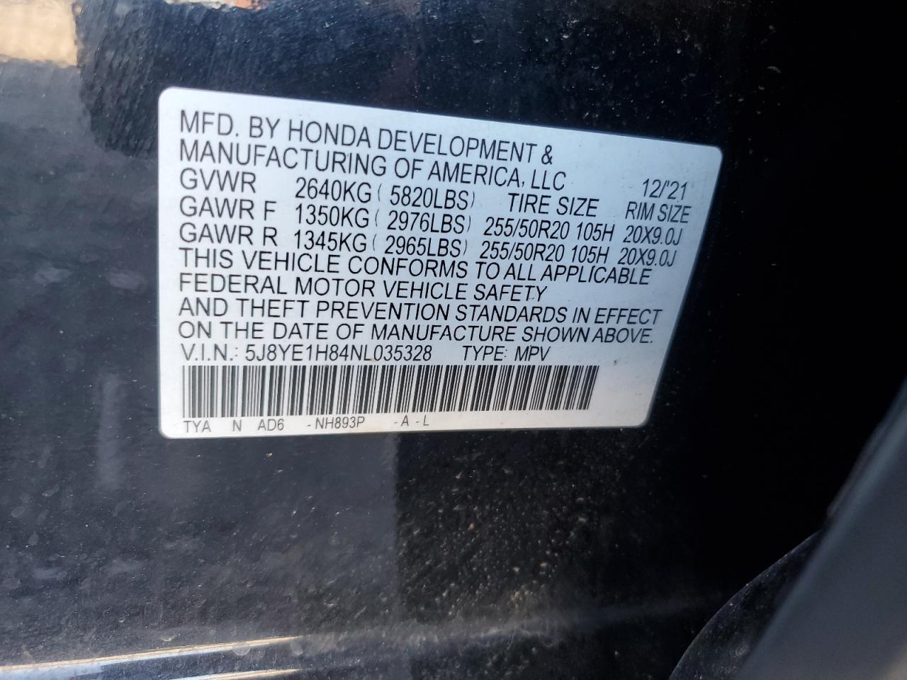 5J8YE1H84NL035328 2022 Acura Mdx Advance