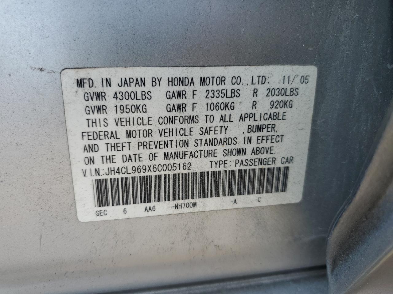 JH4CL969X6C005162 2006 Acura Tsx