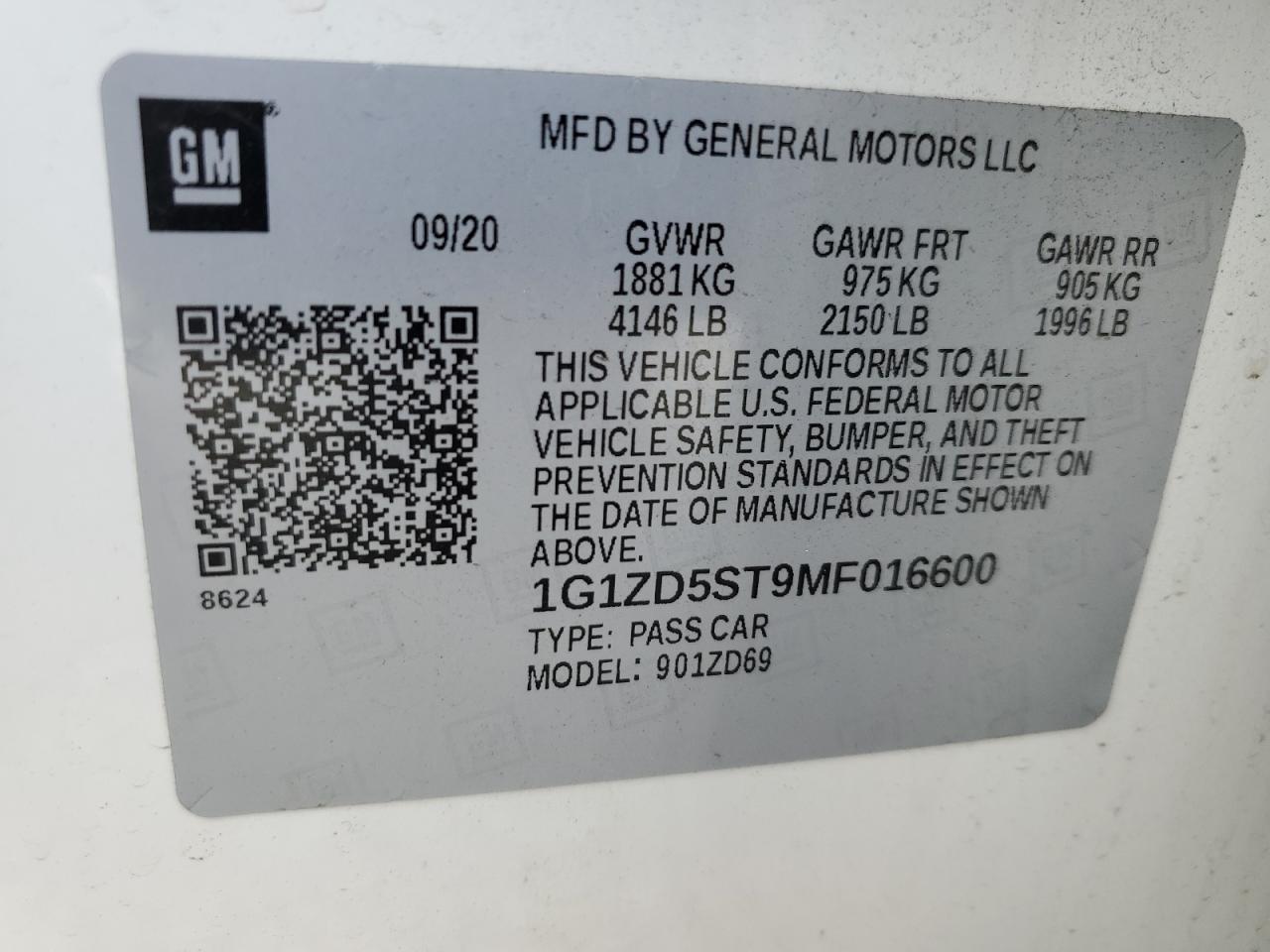 1G1ZD5ST9MF016600 2021 Chevrolet Malibu Lt