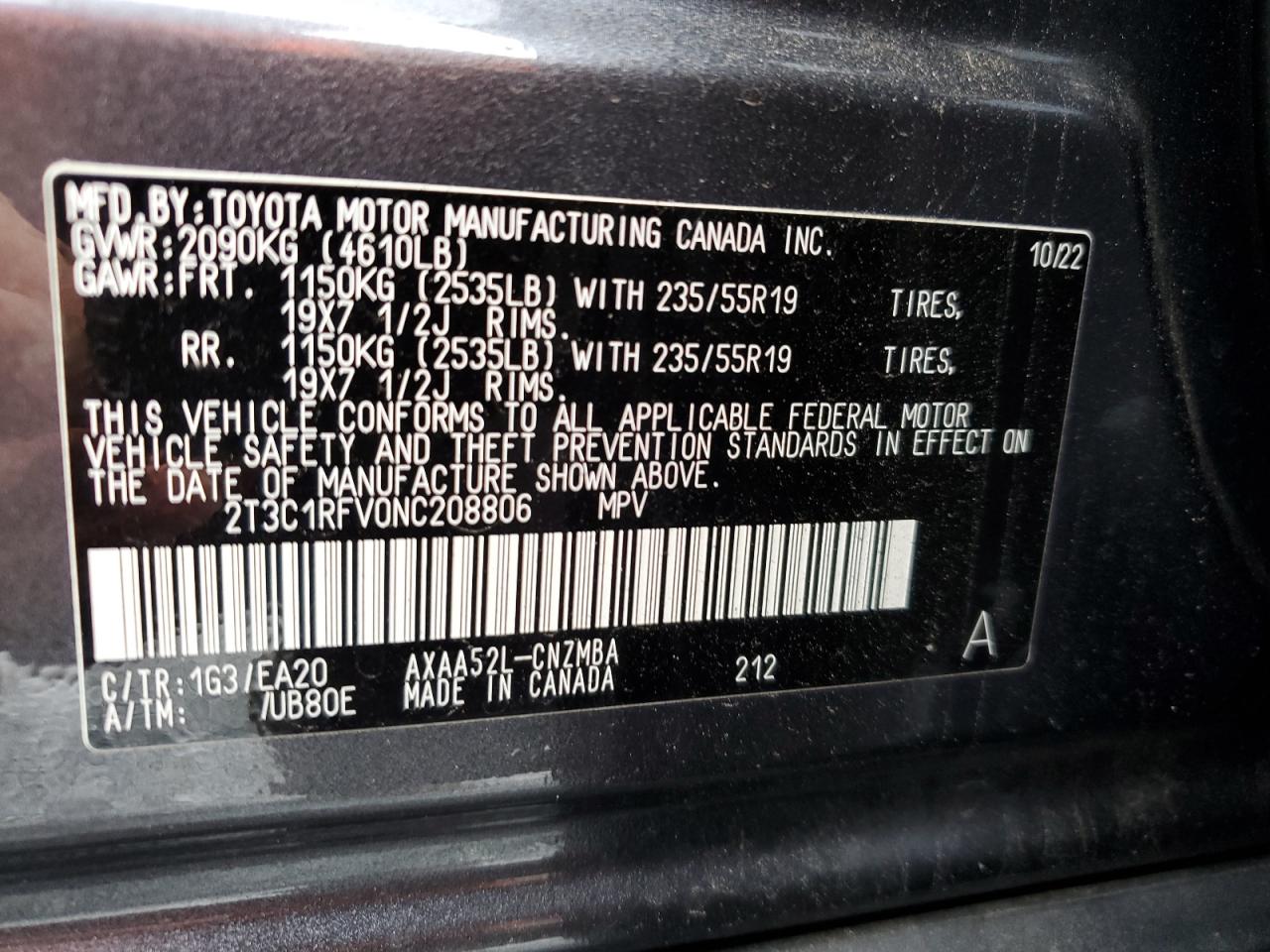 2T3C1RFV0NC208806 2022 Toyota Rav4 Xle Premium