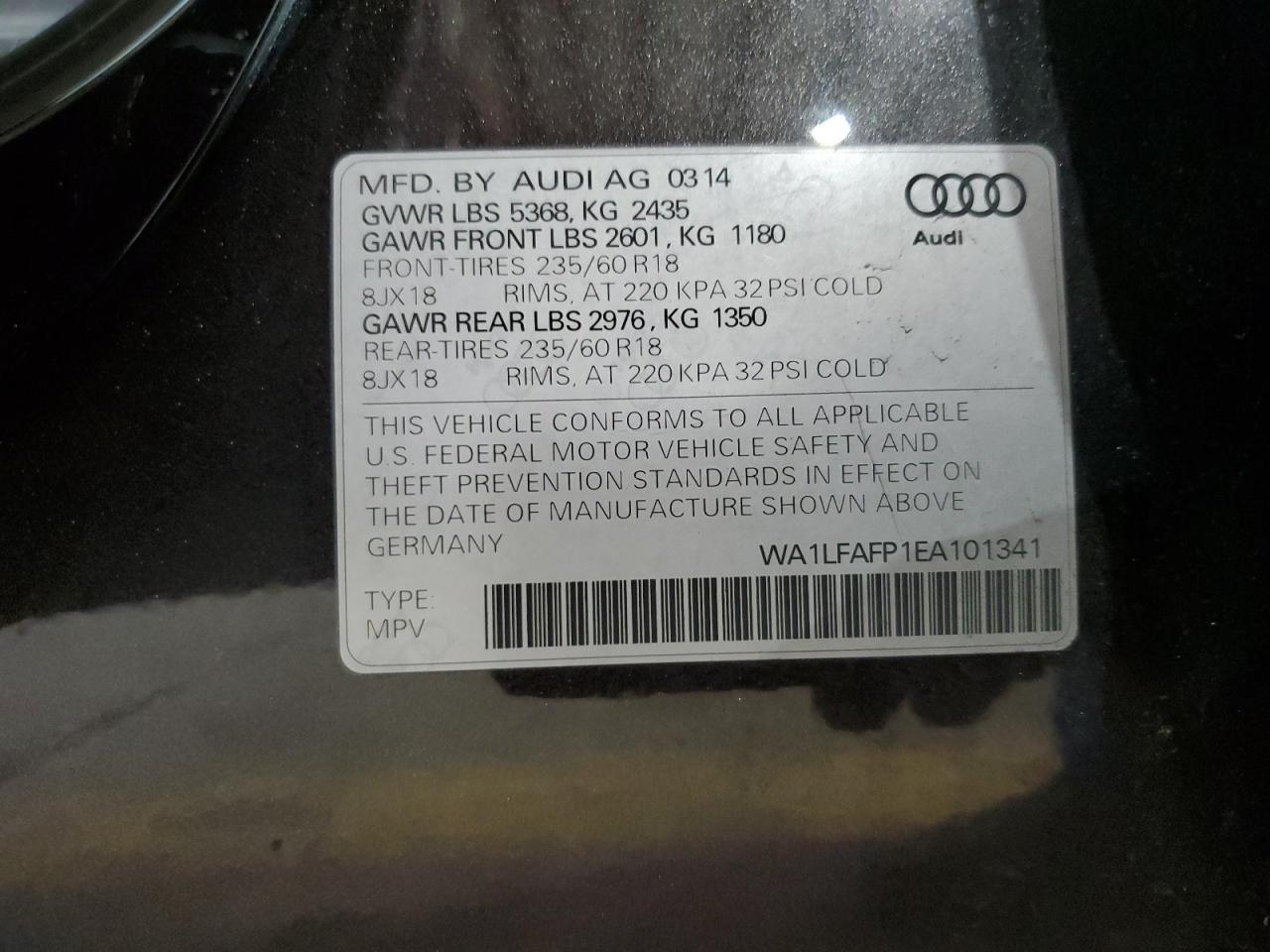 WA1LFAFP1EA101341 2014 Audi Q5 Premium Plus