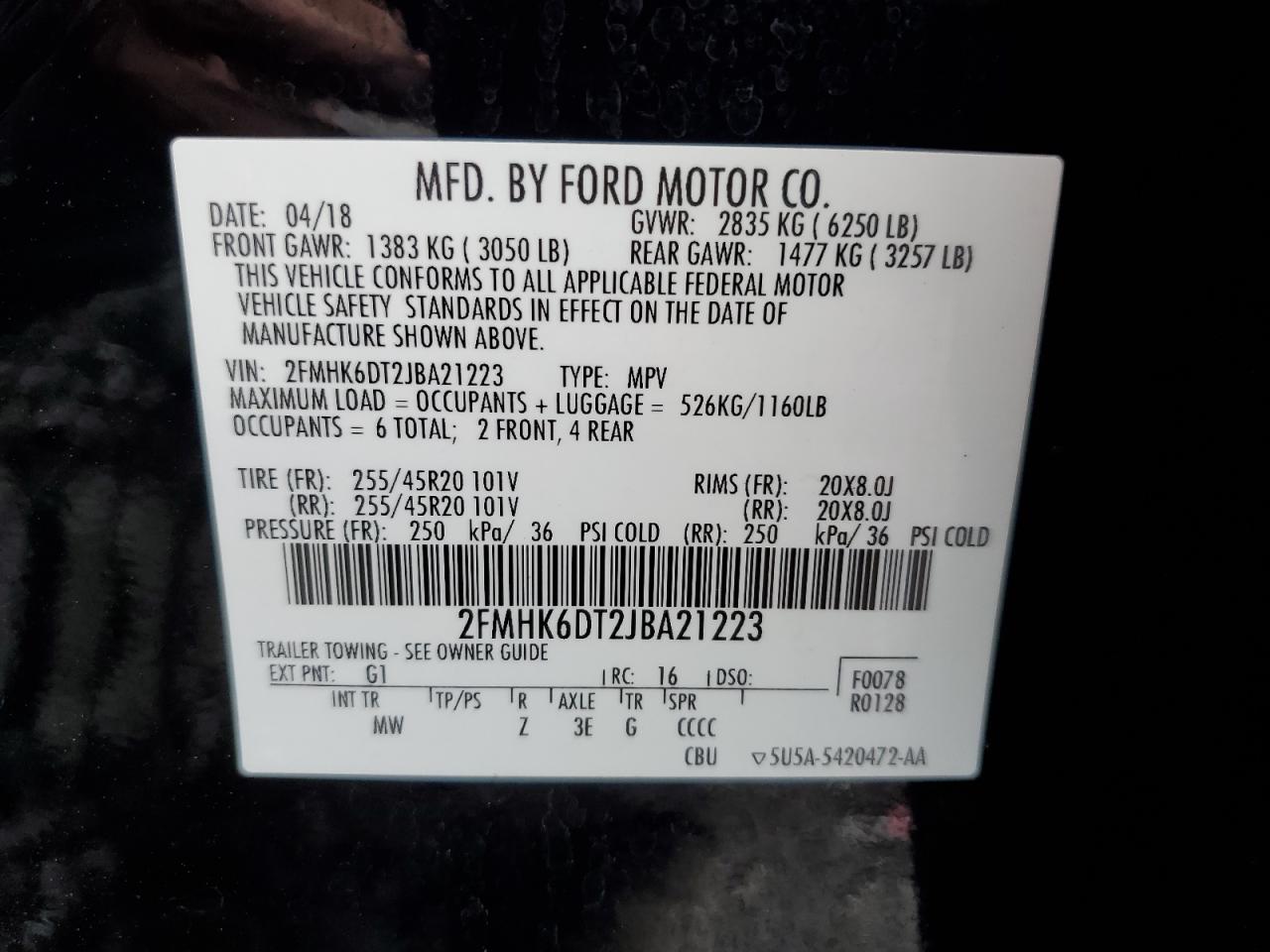 2FMHK6DT2JBA21223 2018 Ford Flex Limited