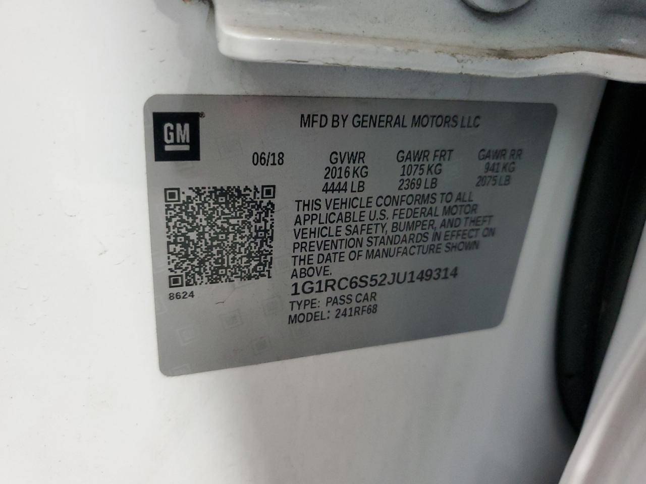 1G1RC6S52JU149314 2018 Chevrolet Volt Lt