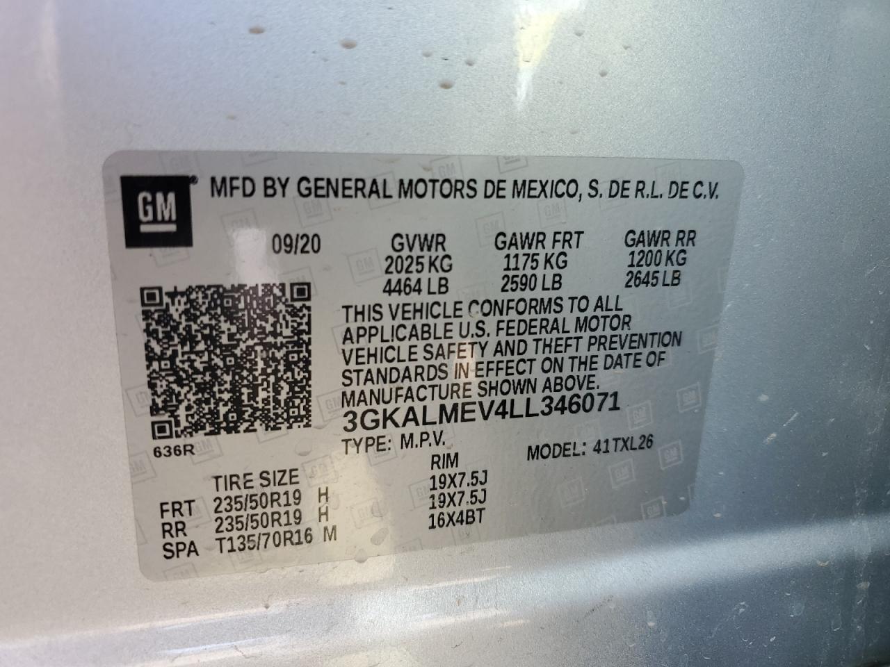 3GKALMEV4LL346071 2020 GMC Terrain Sle