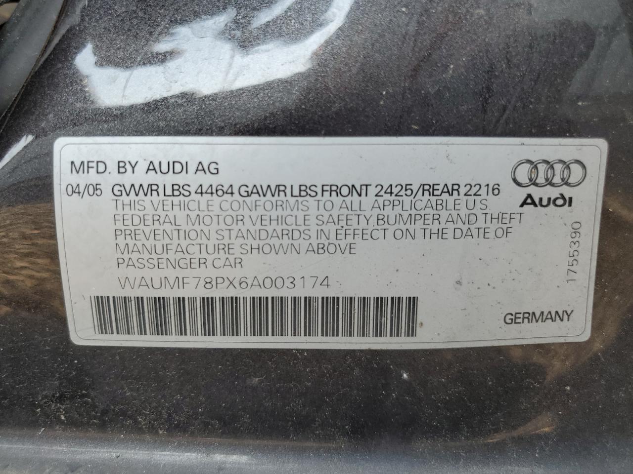 WAUMF78PX6A003174 2006 Audi A3 2.0 Sport