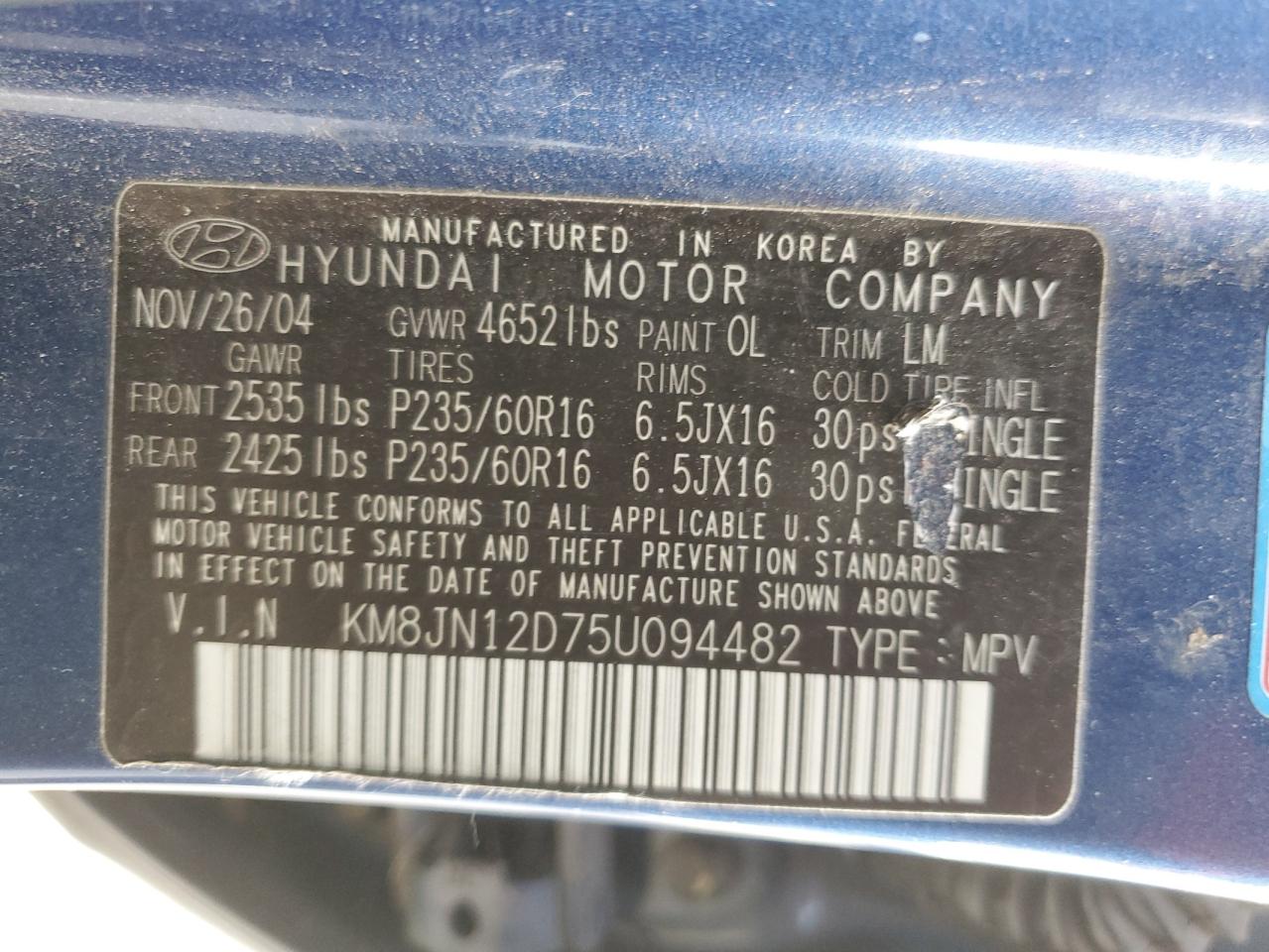 KM8JN12D75U094482 2005 Hyundai Tucson Gls