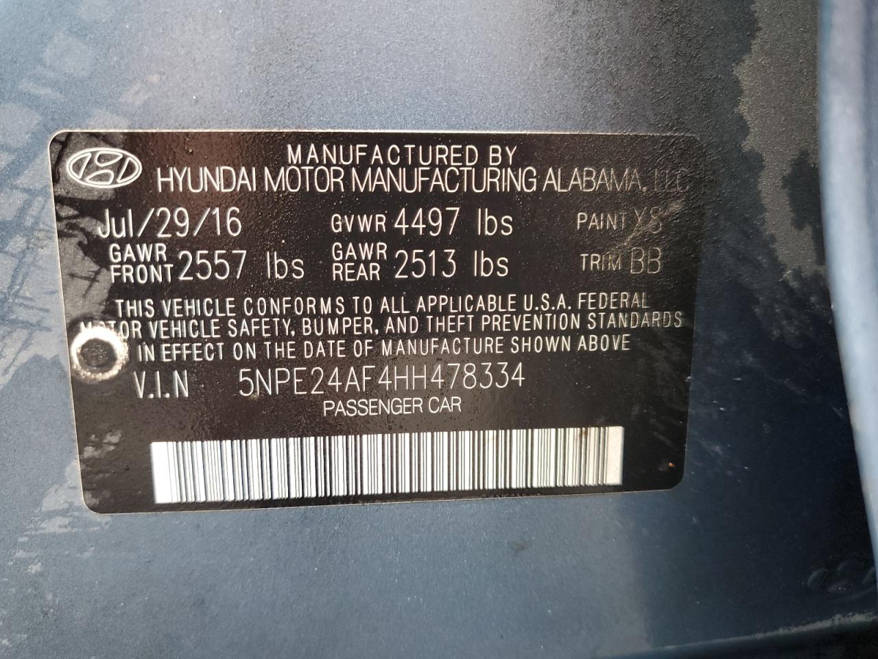 5NPE24AF4HH478334 2017 Hyundai Sonata Se